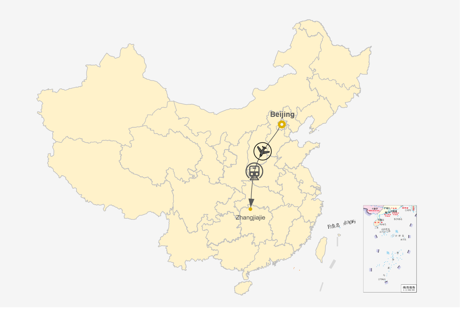 Beijing to Zhangjiajie Tour Map